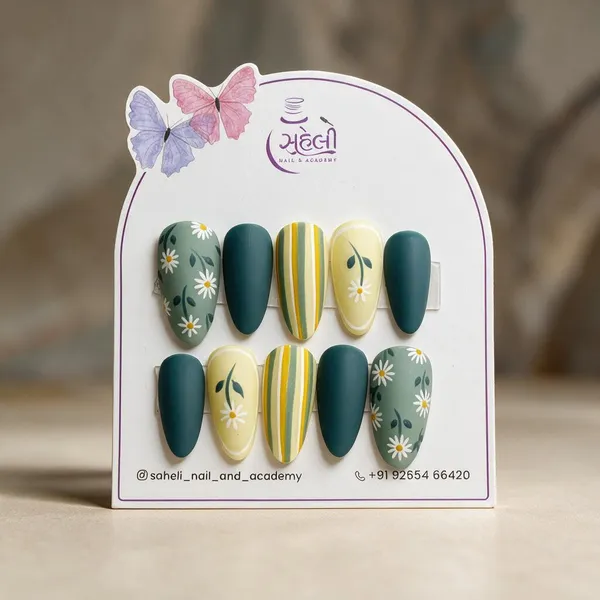 Saheli_Teal_Yellow_Floral_Daisy_Matte_Press-On_Nails