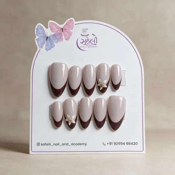 Saheli_Grey_Burgundy_Tip_Floral_Press-On_Nail_Set