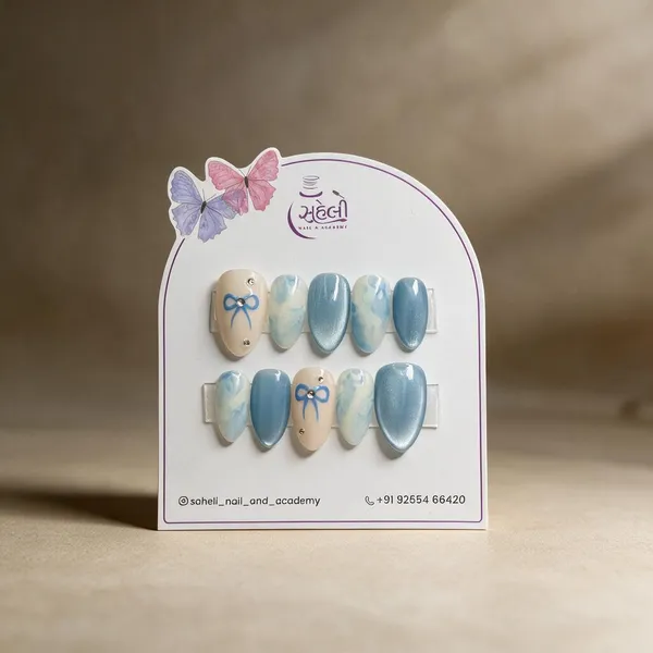 Saheli_Blue_Marble_Butterfly_Press-On_Nail_Set