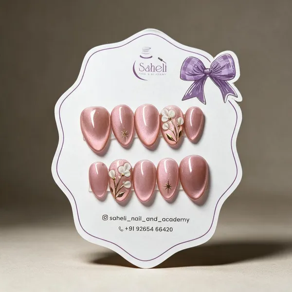 Saheli_Pink_Floral_Starburst_Glossy_Press-On_Nail_Set