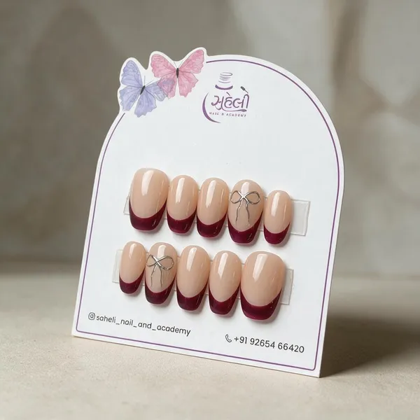 Saheli_Nude_Burgundy_French_Tip_Floral_Press-On_Nail_Set