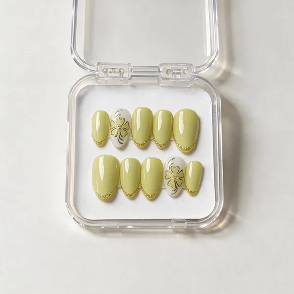 Saheli_Olive_Green_Floral_Accent_Press-On_Nail_Set