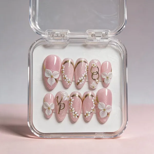 Saheli_Pink_White_Floral_Pearl_Embellished_Press-On_Nail_Set