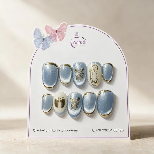 Saheli_Blue_Silver_Floral_Heart_Accent_Press-On_Nail_Set