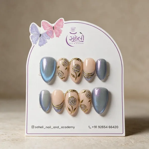 Saheli_Blue_Gold_Floral_Lavender_Press-On_Nail_Set