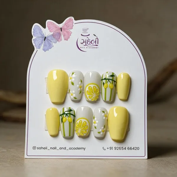 Saheli_Yellow_Citrus_Lemon_Floral_Printed_Press-On_Nails