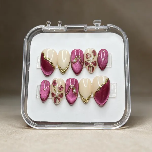 Pink_Cream_Gold_Floral_Embellished_Press-On_Nail_Set