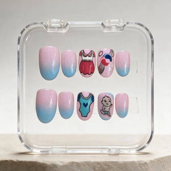 Saheli_Pink_Blue_Ombre_Glitter_Printed_Press-On_Nails