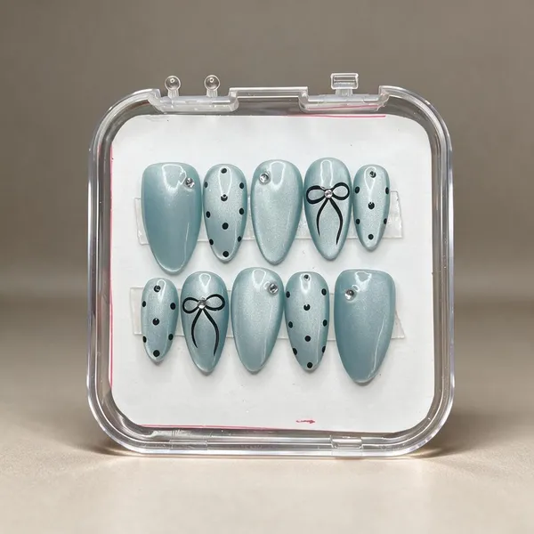 Blue_Glossy_Bow_Polka_Dot_Almond_Press-On_Nail_Set