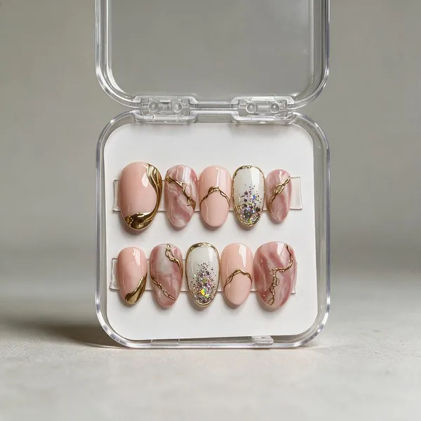 Pink_Marble_Gold_Glitter_Accent_Press-On_Nail_Set