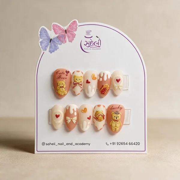 Saheli_Pastel_Teddy_Bear_Heart_Motif_Press-On_Nail_Set