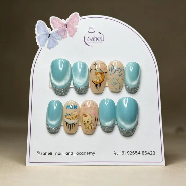 Saheli_Turquoise_Glitter_Baby_Theme_Press-On_Nail_Set