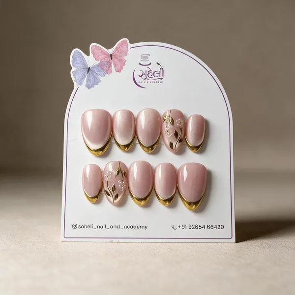 Saheli_Nude_Pink_Gold_French_Tip_Floral_Press-On_Nail_Set