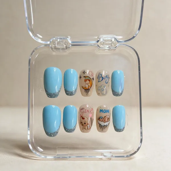 Saheli_Blue_Glitter_Baby_Theme_Printed_Press-On_Nails