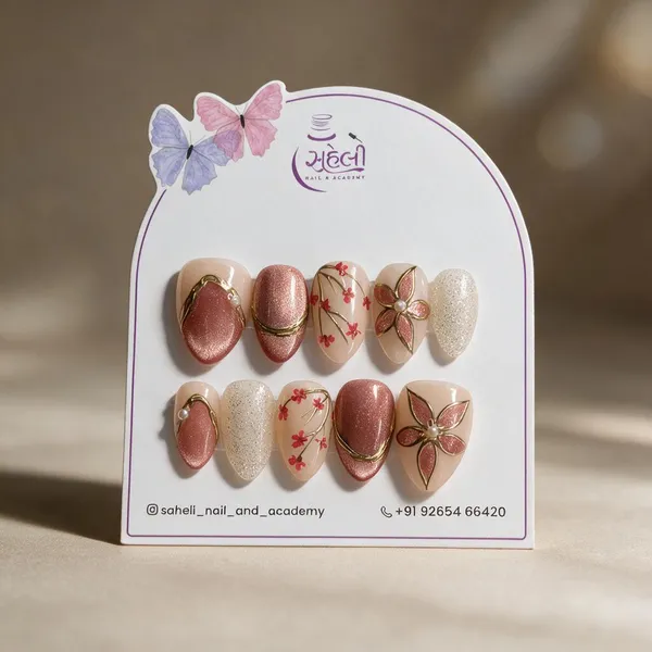 Saheli_Pink_Nude_Glitter_Floral_Butterfly_Press-On_Nail_Tips