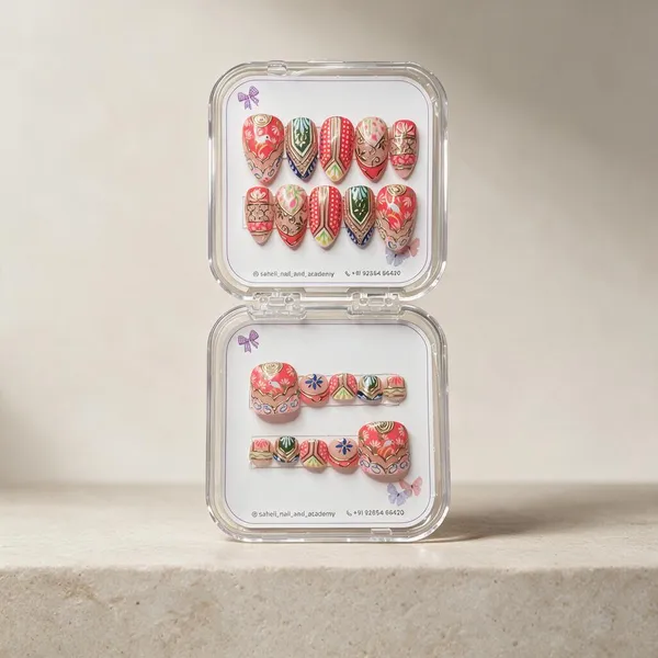 Saheli_Multicolor_Floral_Geometric_Nail_Art_Press-On_Nail_Set