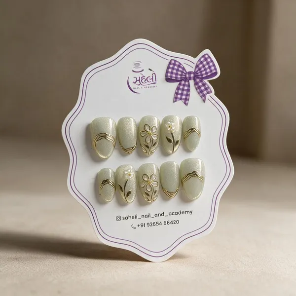 Saheli_Grey_Shimmer_Floral_Gold_Detail_Press-On_Nail_Set