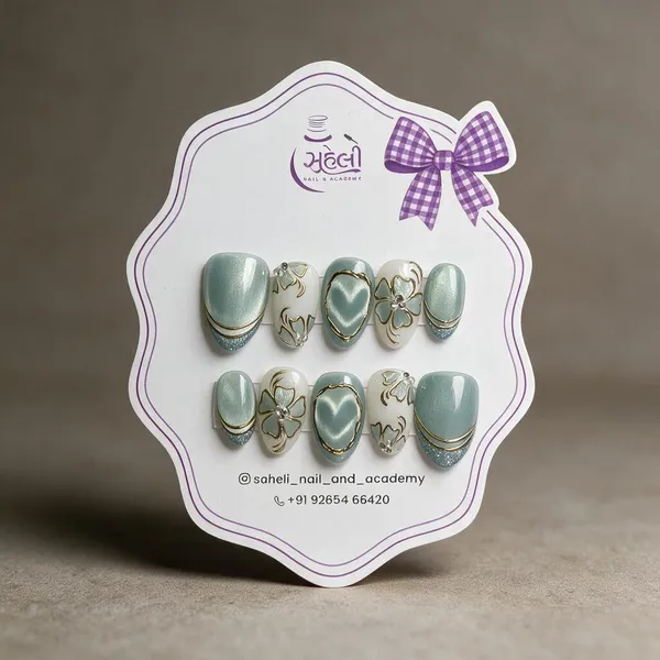 Saheli_Mint_Green_Floral_Gold_Accent_Press-On_Nail_Tips_Set_Of_10