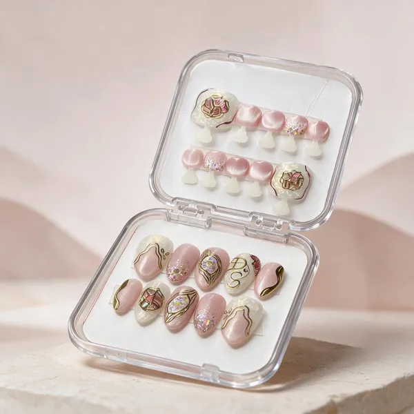 Saheli_Pink_Glossy_Embellished_Press-On_Nail_Art_Set_Of_10