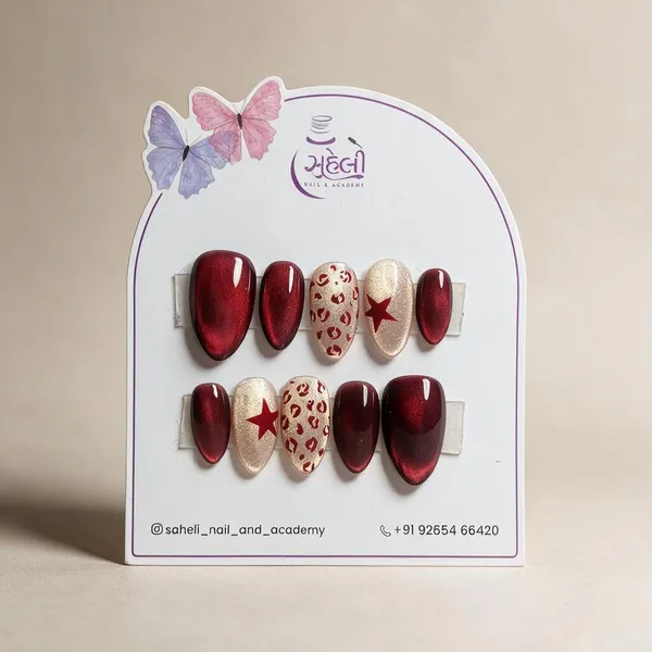 Saheli_Burgundy_Red_Gold_Almond_Press-On_Nail_Tips_Set_Of_10