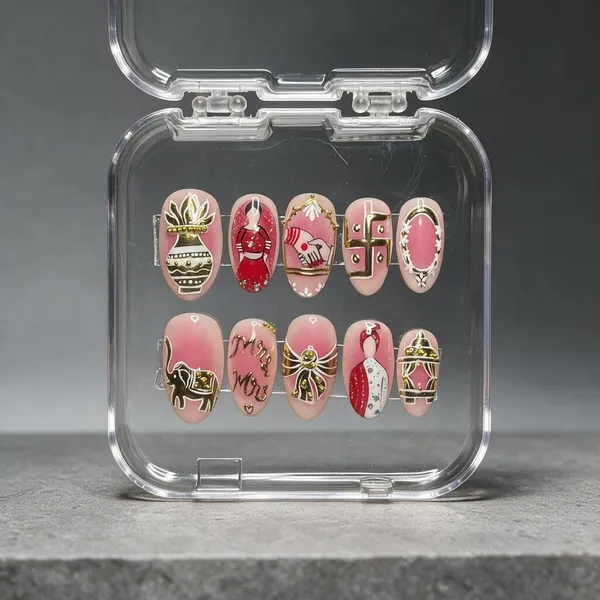 Saheli_Pink_Festive_Motif_Decorative_Press-On_Nail_Art_Set_Of_10