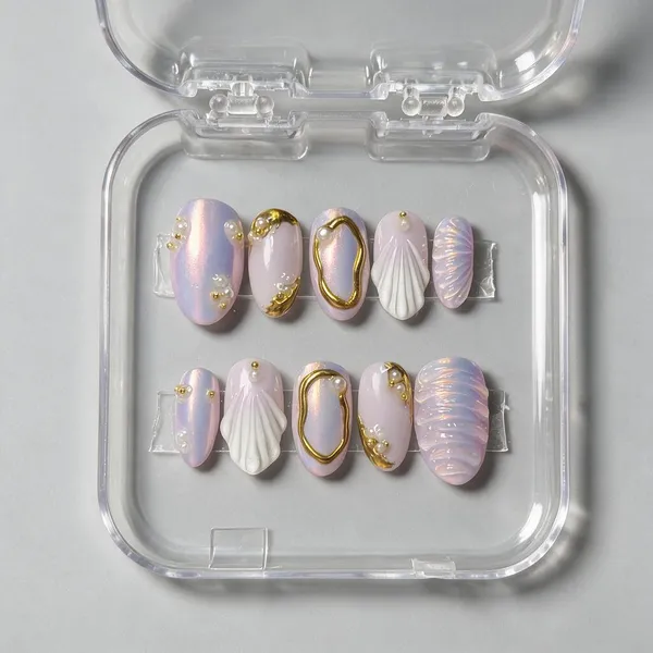 Saheli_Lavender_3D_Pearl_Gold_Accent_Press-On_Nail_Set_Of_10