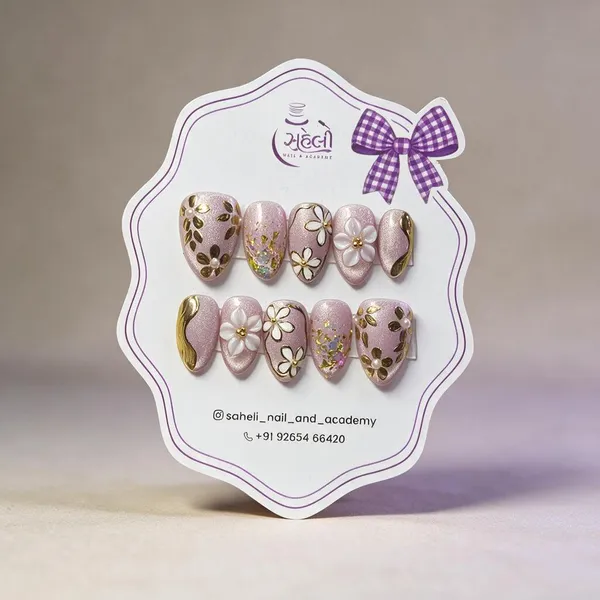 Saheli_Mauve_Floral_Gold_Glitter_Embellished_Press-On_Nail_Set_Of_10