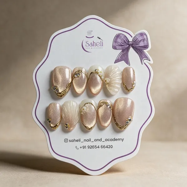 Saheli_Champagne_Shimmer_Rhinestone_Floral_Press-On_Nail_Set_Of_10