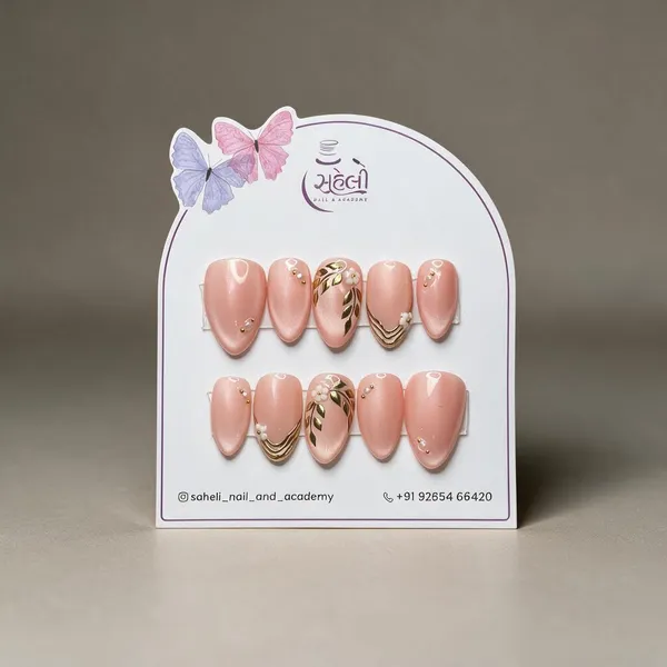 Saheli_Peach_Almond_Floral_Rhinestone_Press-On_Nails