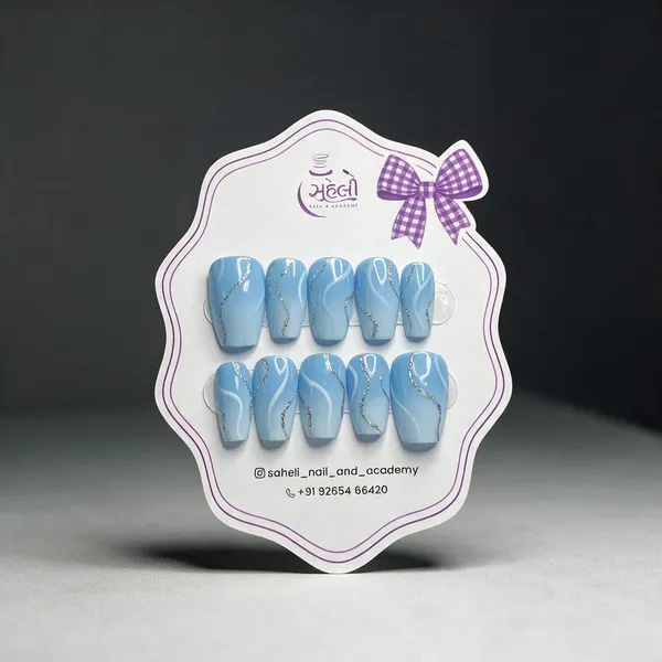 Saheli_Nail_Academy_Light_Blue_Silver_Wave_Press-On_Nails