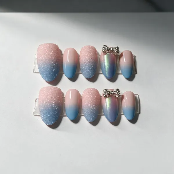 Pink_Blue_Ombre_Glitter_Silver_Bow_Press-On_Nail_Set
