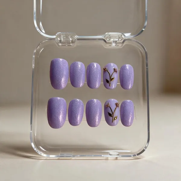 Lavender_Glitter_Floral_Gold_Embellished_Press-On_Nail_Set