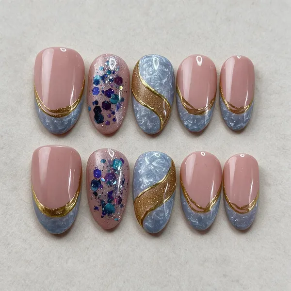 Pink_Blue_Gold_Glitter_Marbled_Press-On_Nail_Set