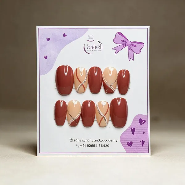 Saheli_Maroon_Peach_Silver_Accent_Glossy_Press-On_Nails