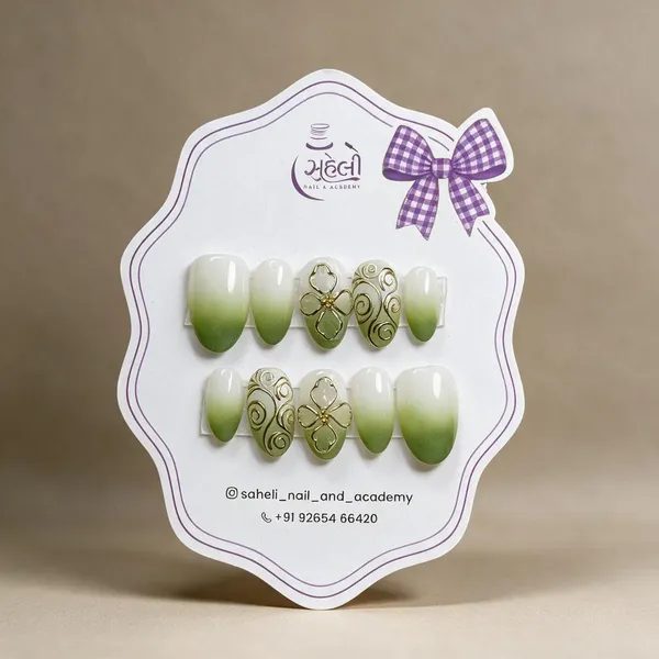Green_Ombre_Golden_Floral_Swirl_Press-On_Nails
