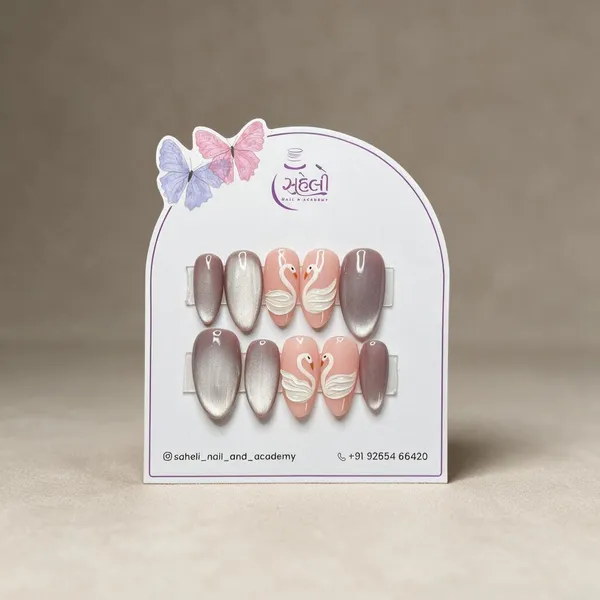 Saheli_Pink_Silver_Swan_Art_Metallic_Press-On_Nail_Set
