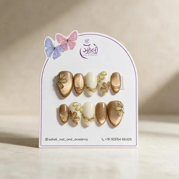 Saheli_Gold_Ivory_Floral_Embellished_Press-On_Nail_Set