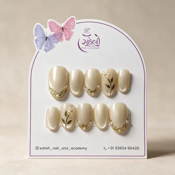 Beige_Gold_Leaf_Floral_Embellished_Press-On_Nail_Set