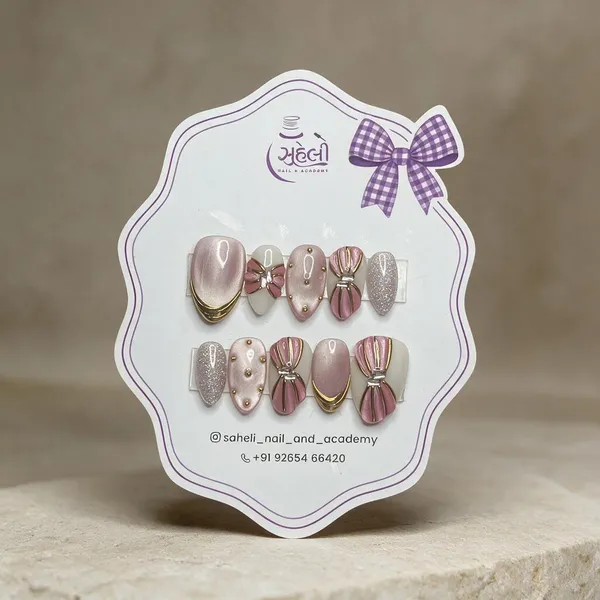 Saheli_Pink_Bow_Pearl_Glitter_Press-On_Nail_Set