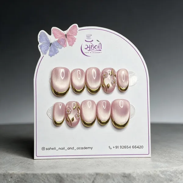 Saheli_Pink_Chrome_Gold_Accent_Press-On_Nail_Set