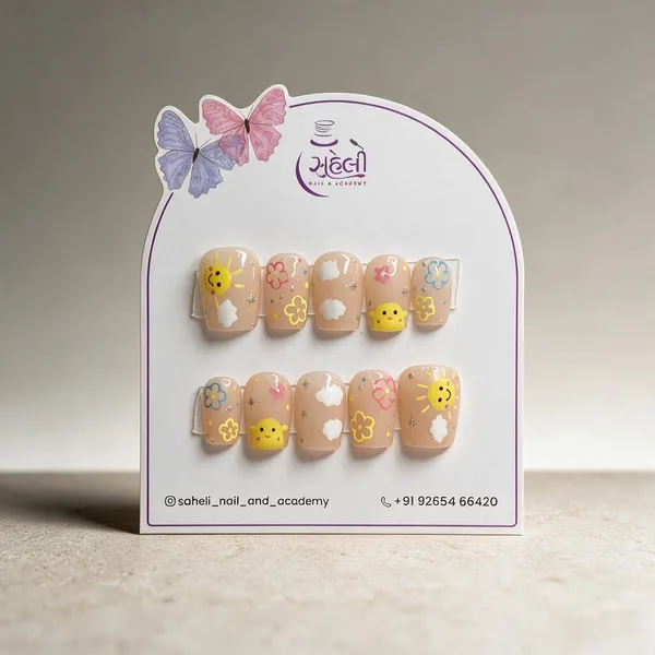 Saheli_Beige_Floral_Smiley_Cloud_Press-On_Nails