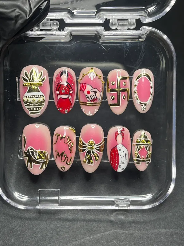 Saheli_Pink_Festive_Motif_Decorative_Press-On_Nail_Art_Set_Of_10