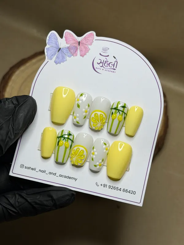 Saheli_Yellow_Citrus_Lemon_Floral_Printed_Press-On_Nails