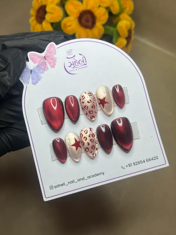 Saheli_Burgundy_Red_Gold_Almond_Press-On_Nail_Tips_Set_Of_10