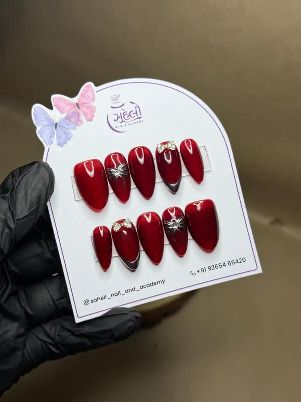 Red_Almond_Bow_Floral_Embellished_Press-On_Nails