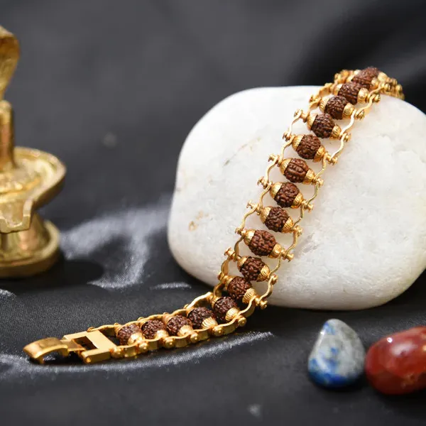 Brown_Rudraksha_22K_Gold_Plated_Chain_Bracelet