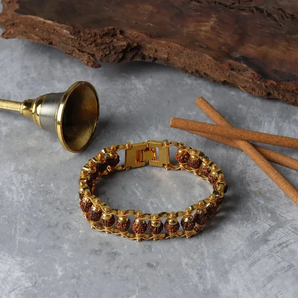 Brown_Rudraksha_22K_Gold_Plated_Chain_Bracelet