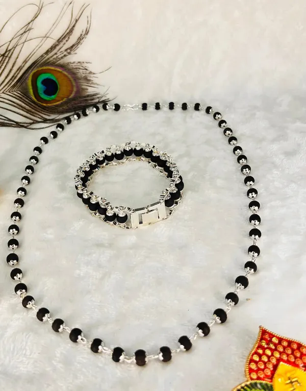 Black_Ebony_Wood_Sterling_Silver_Karungali_Mala_&_Chain_Bracelet_Set
