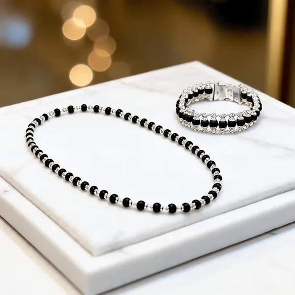 Black_Ebony_Wood_Sterling_Silver_Karungali_Mala_&_Chain_Bracelet_Set