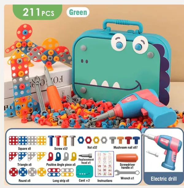 Green_211_Piece_Kids_Construction_Toy_Set_With_Electric_Drill